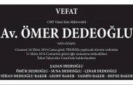 Vefat ve Başsağlığı:  Av. ÖMER DEDEOĞLU