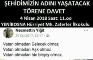Şehidimizin Adını Ölümsüzleştirecek Törene Davet